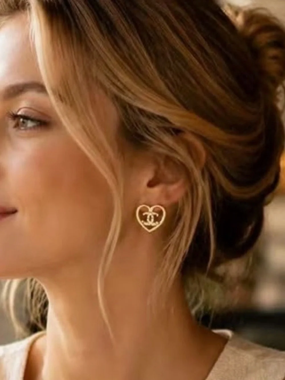 CHANEL Heart Stud Earrings